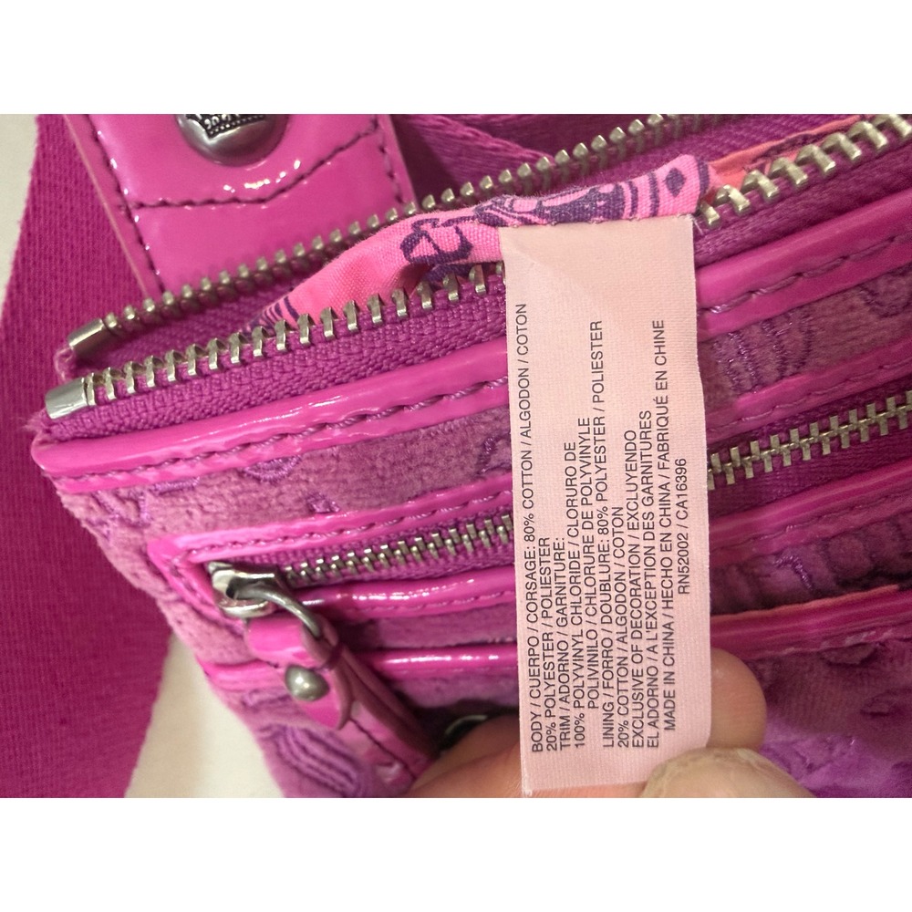 Juicy Couture Pink Velour Embossed Logo Crossbody Bag Y2K Patent Trim Chain #113 - Picture 9 of 15